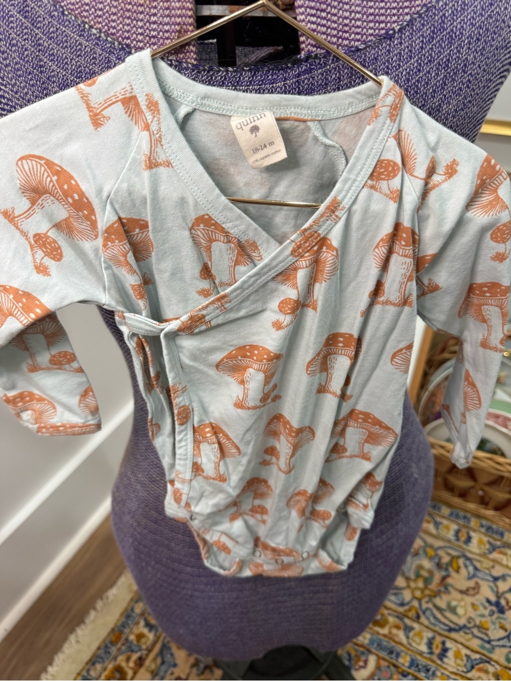 Kate Quinn Light Blue Mushroom Wrap Bodysuit 18-24 months like new